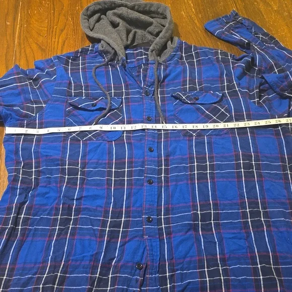 No Boundaries Blue Plaid Flannel Hoodie Shirt 2 XL (50-52) - Picture 7 of 8